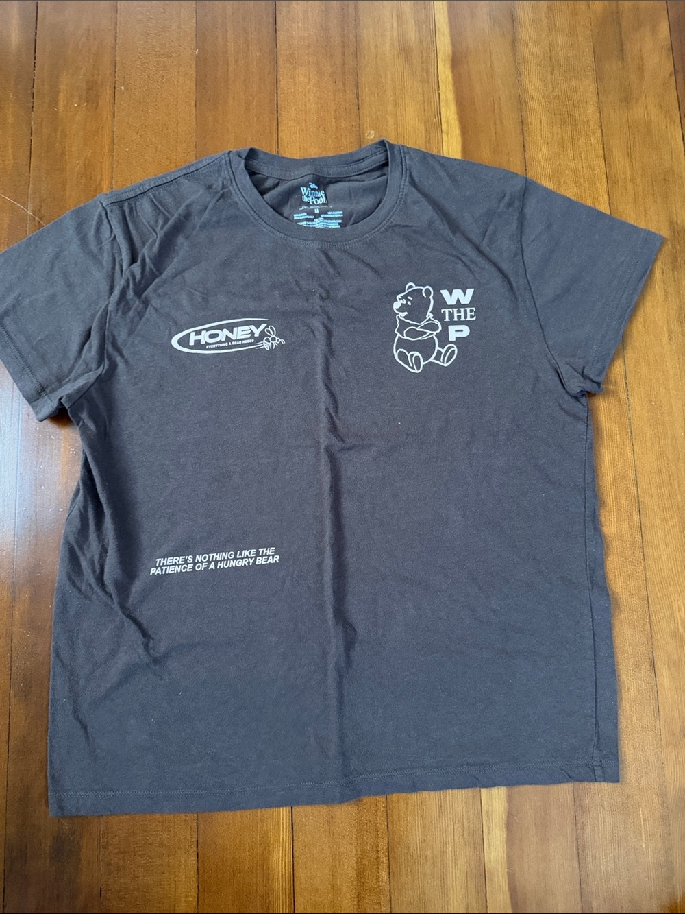 Disney Black Short Sleeve Tee with White Winnie-the-Pooh Graphics